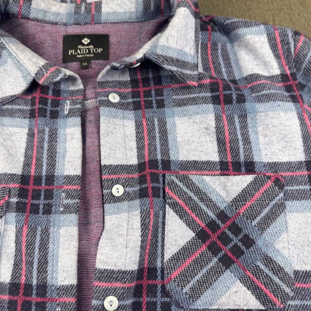 Members‎ Mark Favorite Plaid Top Estate Blue Button Down Shirt XL